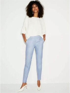 NWT Express Columnist Linen Blend Mid-Rise Trouser Ankle Pant Sz 10 Blue Career